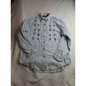 Vintage Pasta Light Wash Denim Embroidered Southwestern Button Down Shirt Mens M